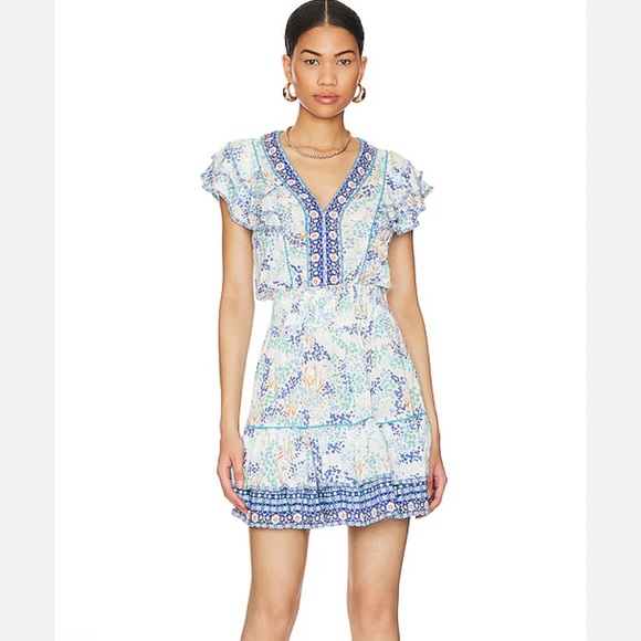 Poupette St. Barth Camilla Blue Floral Mini Dress NWOT - Picture 2 of 10